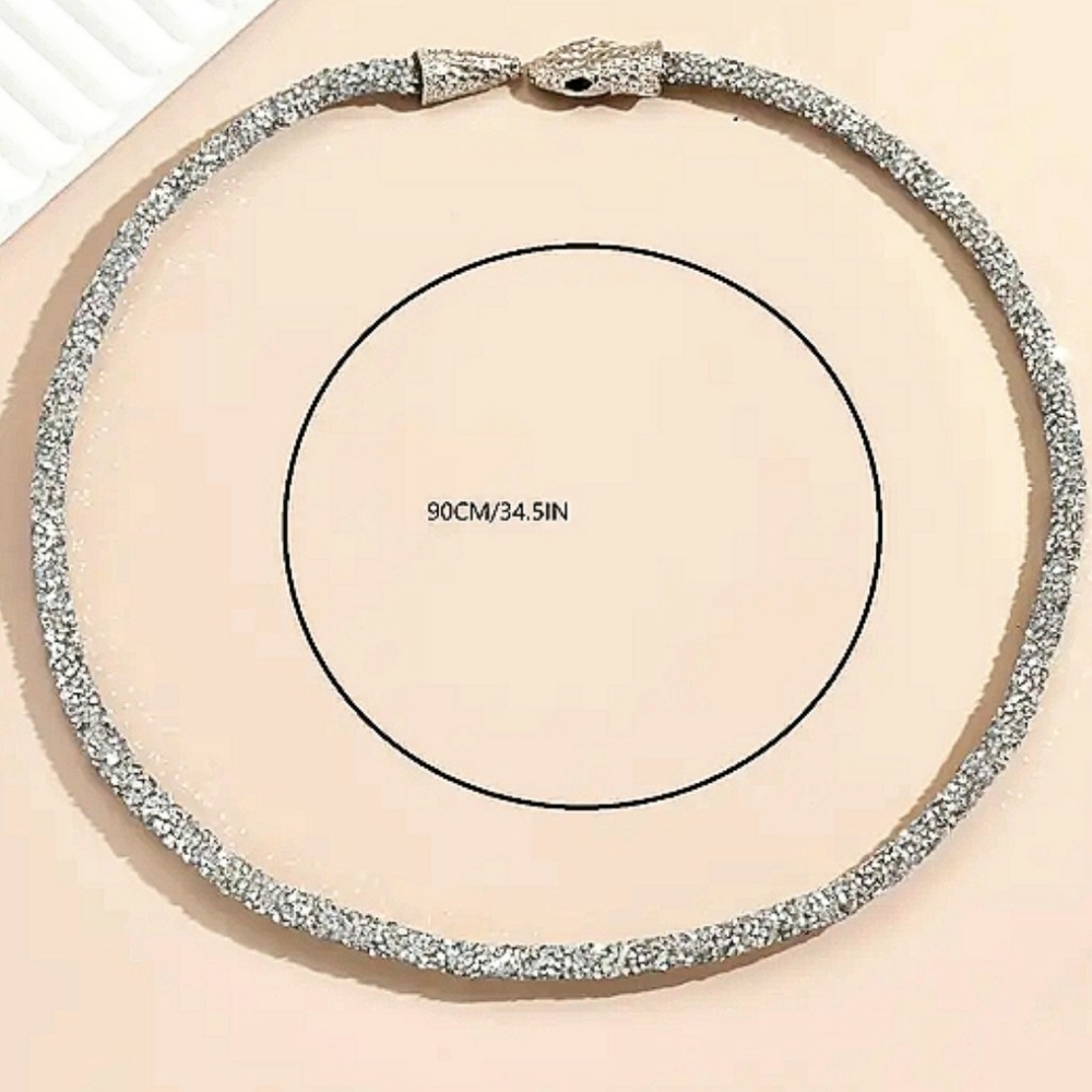 Y2K Silvertone Sparkly Snake Choker Wraparound Boho Fashion Trendy Necklace NEW - Picture 7 of 12